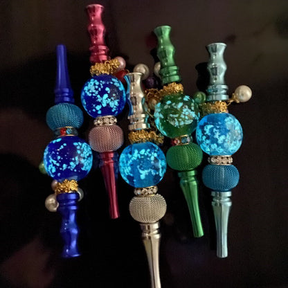 5 Unids/lote Puntas de Cachimba que Brillan en la Oscuridad Boquilla Shisha Shine con Bola de Metal Soporte de Filtro de Pipa para Fumar Desmontable Hecho a Mano, Mixto