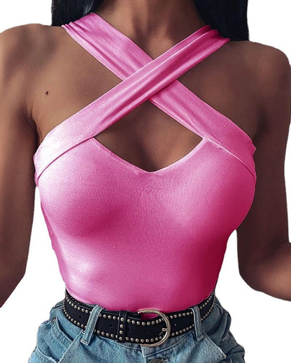 Tops de mujer Camiseta sin mangas con cuello cruzado