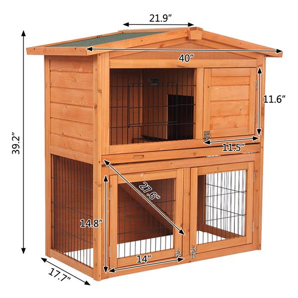 40" Triangle Roof Waterproof Wooden Rabbit Hutch A-Frame Pet Cage Wood Small House Chicken Coop Natu