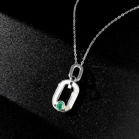 Geometry Necklace O-Ring .925 Silver Bag With Emerald Pendant