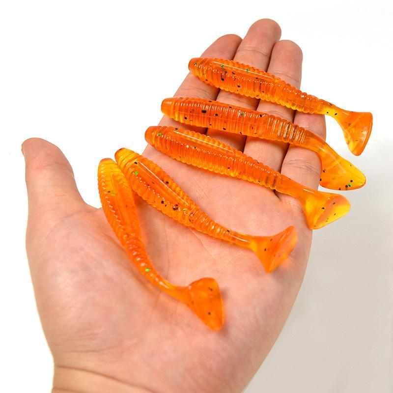 5 unids/bolsa 8cm 5,7g silicona T cola marrón larva gusano pesca señuelo