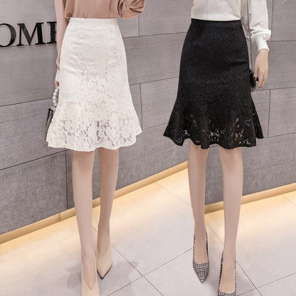 High waist lace women's summer 2020 new slim ruffled hip skirt Knee-Length  Casual