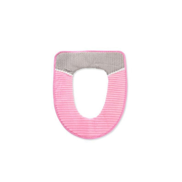 Bathroom Toilet Seat Cover Toilet Seat Sticky Buckle Corduroy Stripe Thickened Winter Warm Waterproof Bathroom Lavatory Cushion