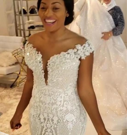 African Detachable Lace Mermaid Wedding Dress