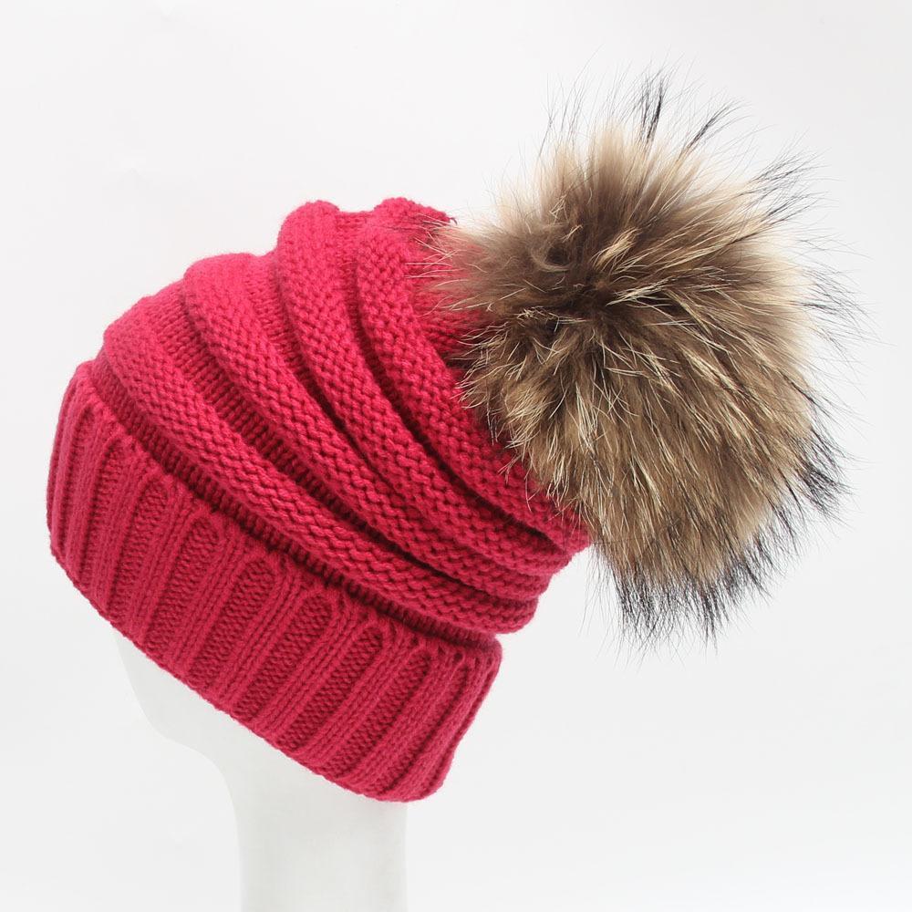 Winter Super 15cm Really Baby The Ball Raccoon Hair Decorate Wool Hats