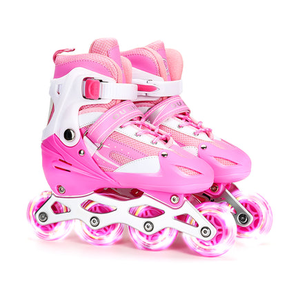 3 Sizes Kids Adjustable Roller Skate with LED Flashing Wheels Girl Boy Roller Shoes Inline Skates for Children Adult