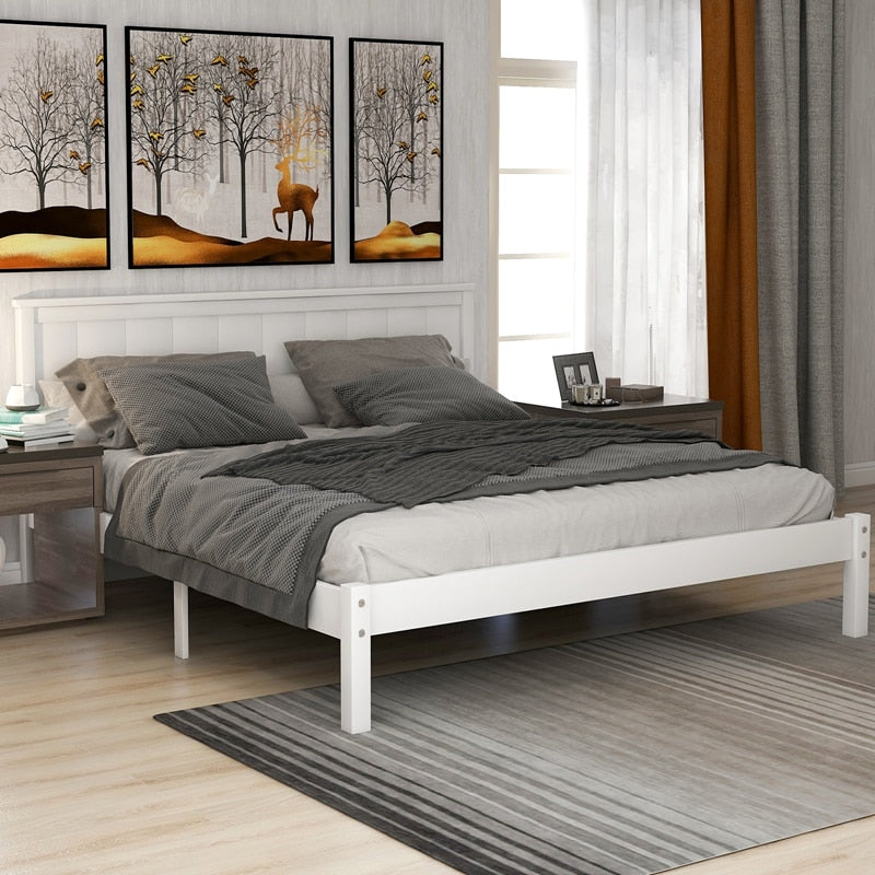 Cama de plataforma de madera con cabecera, cama de diseño de listones de madera/muebles de dormitorio de tamaño King/Queen/individual