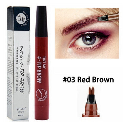 5 Colors Eyebrow Pen Waterproof 4 Fork Tip Eyebrow Tattoo Pencil Cosmetic Long Lasting Natural Dark Brown Liquid Eye Brow Pencil - The Styky Shack