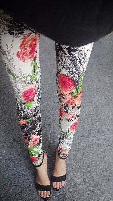 Leggings de mujer, Leggings con estampado de pintura de tinta de viento nacional, Leggings transpirables de cintura alta de verano, pantalones de mujer 