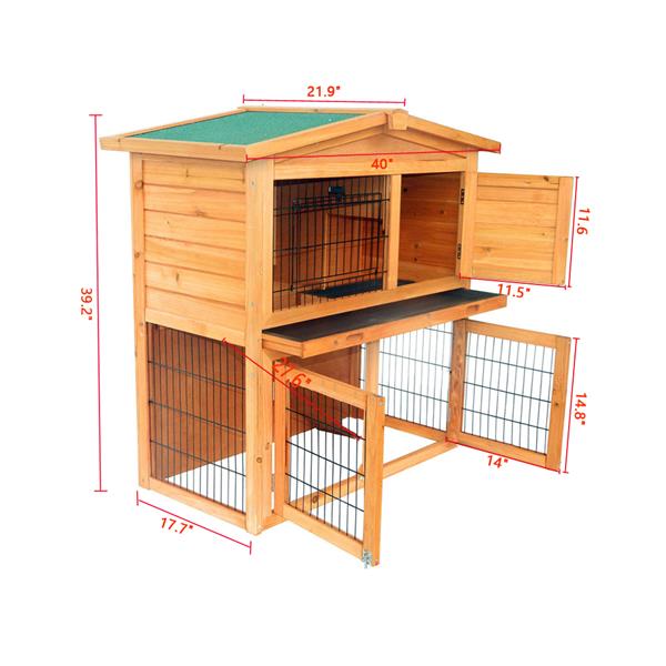 40" Triangle Roof Waterproof Wooden Rabbit Hutch A-Frame Pet Cage Wood Small House Chicken Coop Natu