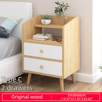 Wooden Nightstand Bedside End Table Bedroom Side Stand Bookshelf Modern Storage Rack with 2 Drawers Home Office Furniture