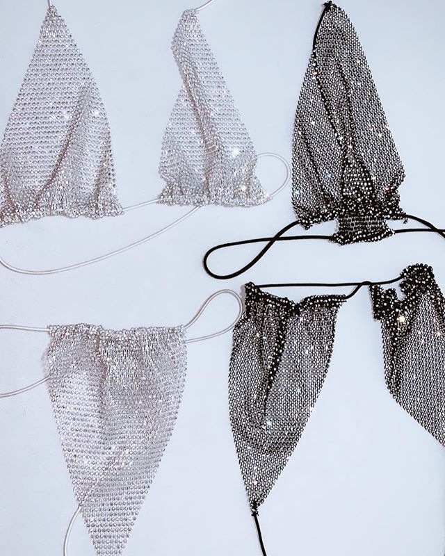 Conjunto de bikini de malla con diamantes de imitación de playa