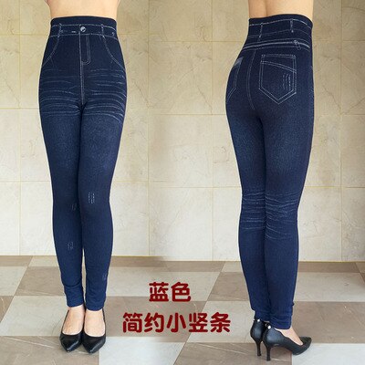 Women's Autumn Winter Jeans Plus Size Printing Imitation Denim Leggings High Waist Wear Stretch Plus Velvet Imitation Jeans Z136