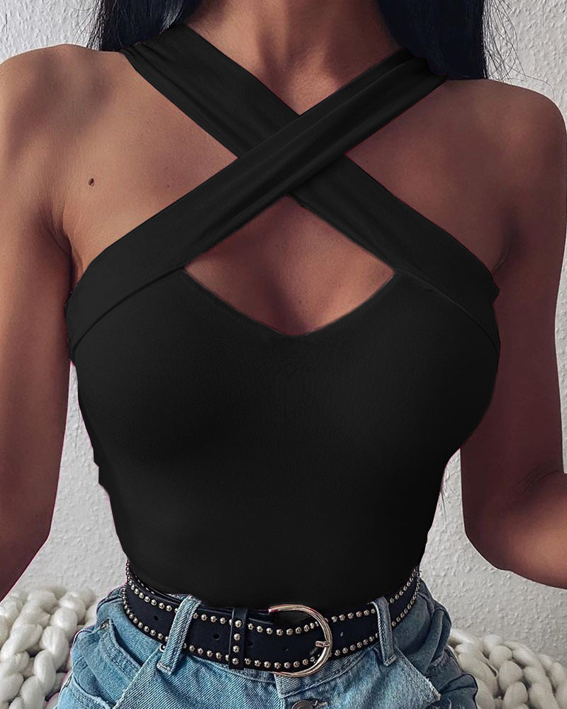 Tops de mujer Camiseta sin mangas con cuello cruzado