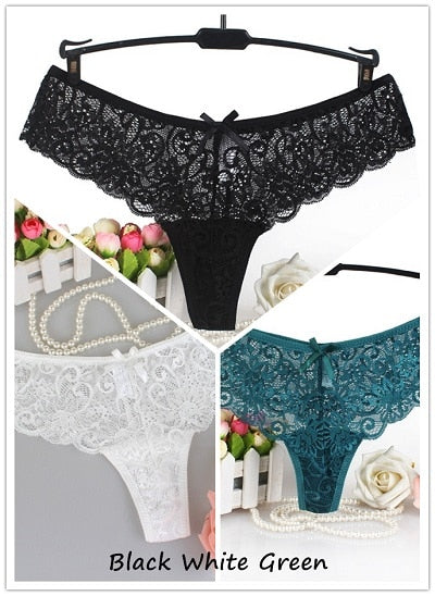 Set of 3 Sexy Lace Thong Low-Rise Panties