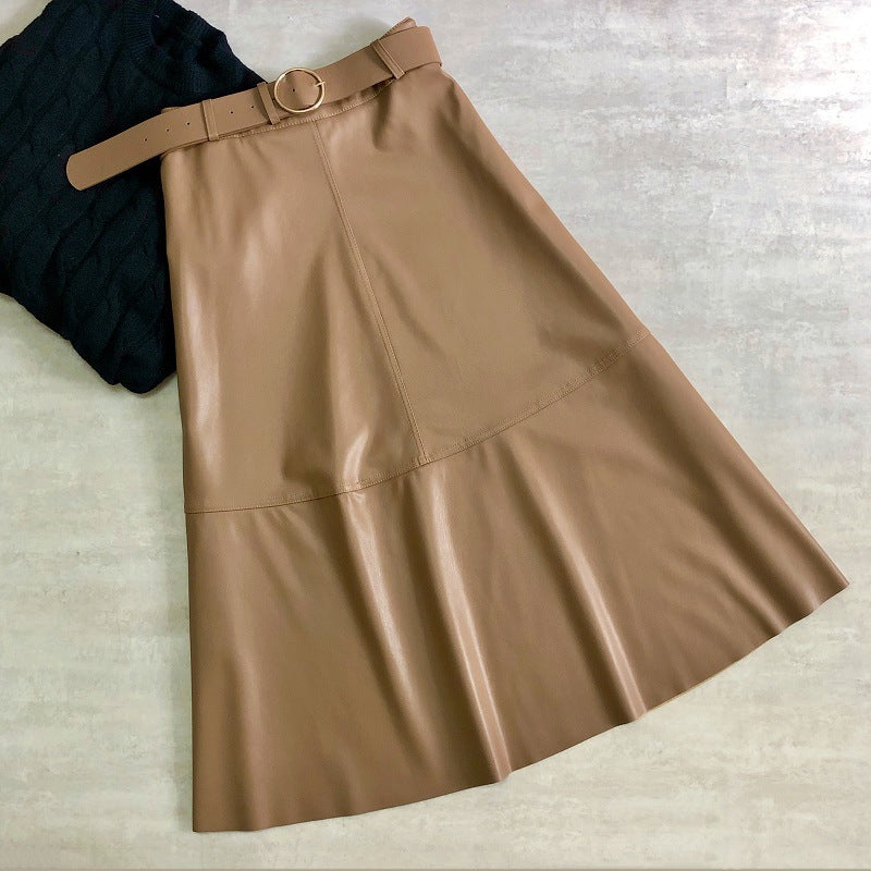 PU Leather Skirt Metal Buckle Belt