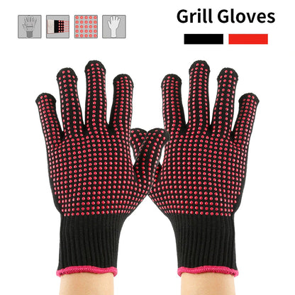 BBQ Grill Gloves Heat Resistant 3 Layers Insulation Silicone Non-Slip Barbecue Oven Gloves Kitchen Cooking Baking Accessories