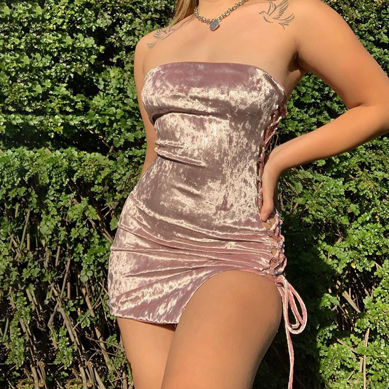 Vestido ajustado de encaje con cordón hueco sexy