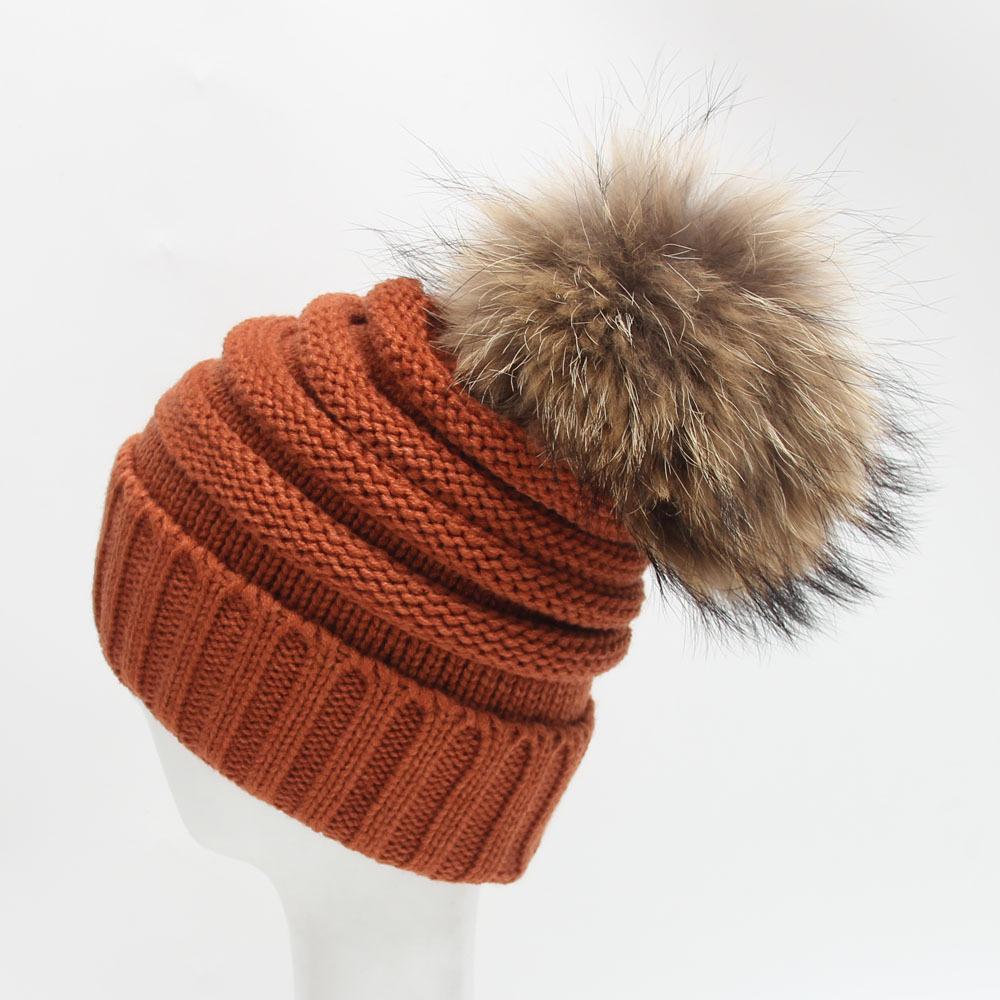 Winter Super 15cm Really Baby The Ball Raccoon Hair Decorate Wool Hats