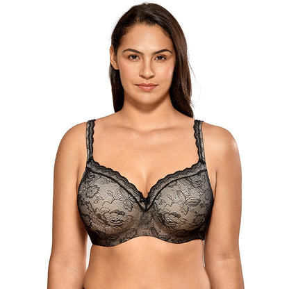 Women's Smooth Full coverage Lightly Padded Underwire Lace Balconette Bra Plus size