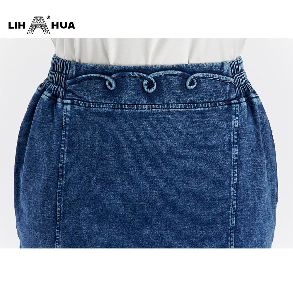 Falda vaquera informal de talla grande Denim tejido de alta flexibilidad 