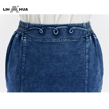 Plus Size Casual Denim Skirt High Flexibility Knitted Denim