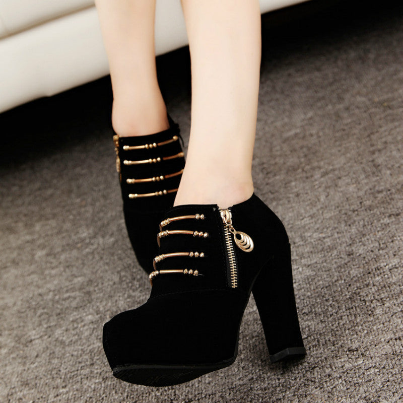 Ankle Boots Thick High Heel Pointed Toe Flock Platform