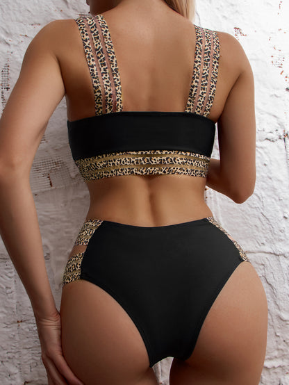 Traje de baño bikini con cinta de leopardo para mujer