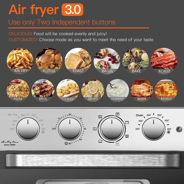 Air Fryer Toaster Oven 24 Quart - 7-In-1 Convection Oven with Air Fry, Roast, Toast, Broil & Bake Function - Air Fry Toaster Oven for Countertop - Kitchen Appliances for Cooking Chicken, Steak & Pizza