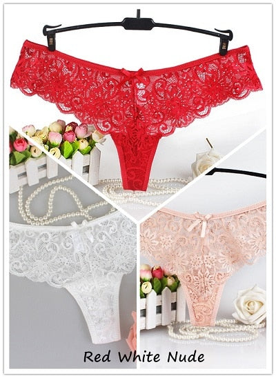 Set of 3 Sexy Lace Thong Low-Rise Panties