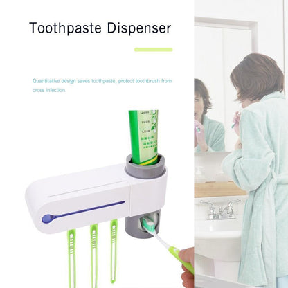 ABEDOE 2 en 1 esterilizador de cepillo de dientes UV, soporte para cepillo de dientes, dispensador automático de exprimidores de pasta de dientes, juego de baño para el hogar