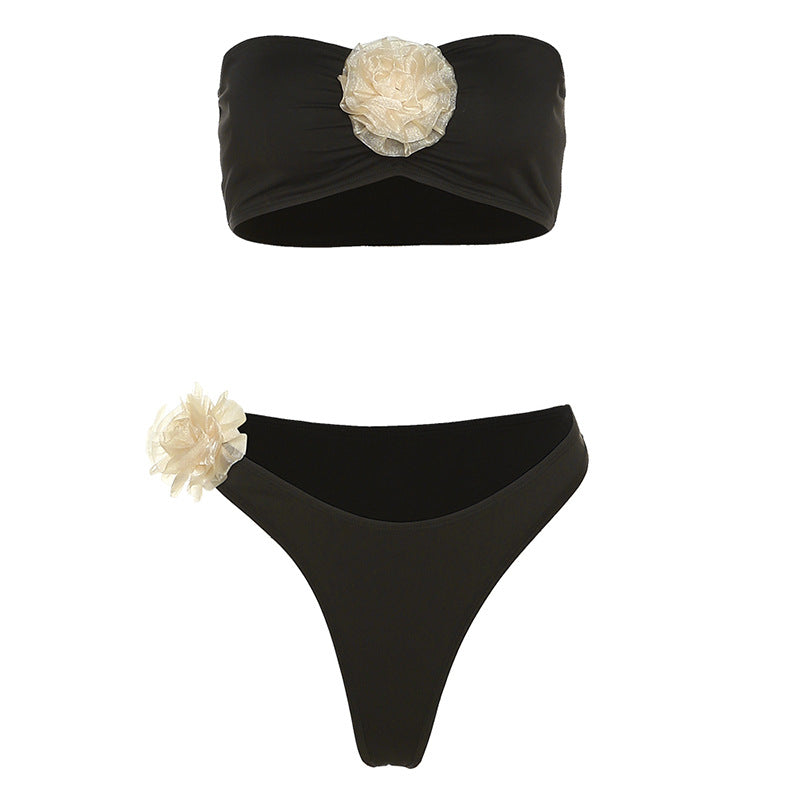 Bikini con chaleco y braguitas florales tridimensionales para mujer