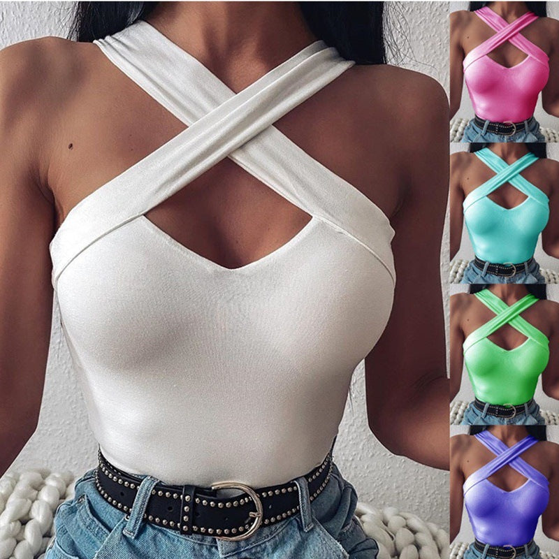 Tops de mujer Camiseta sin mangas con cuello cruzado