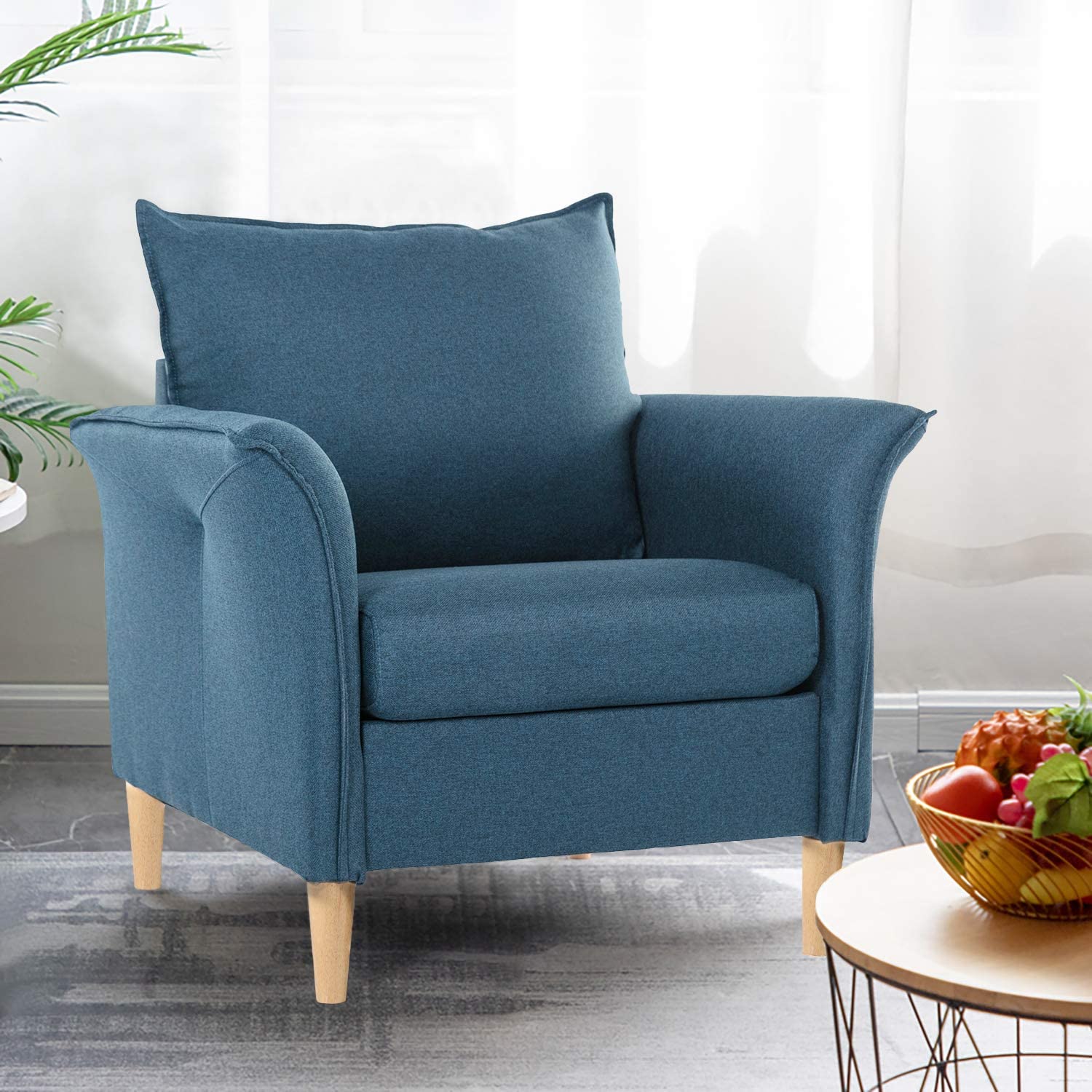 Accent Chair Armchair Single Sofa for Living Room Modern Fabric Upholstered Comfy Furniture, Dark Blue - The Styky Shack