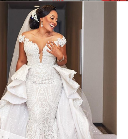 African Detachable Lace Mermaid Wedding Dress