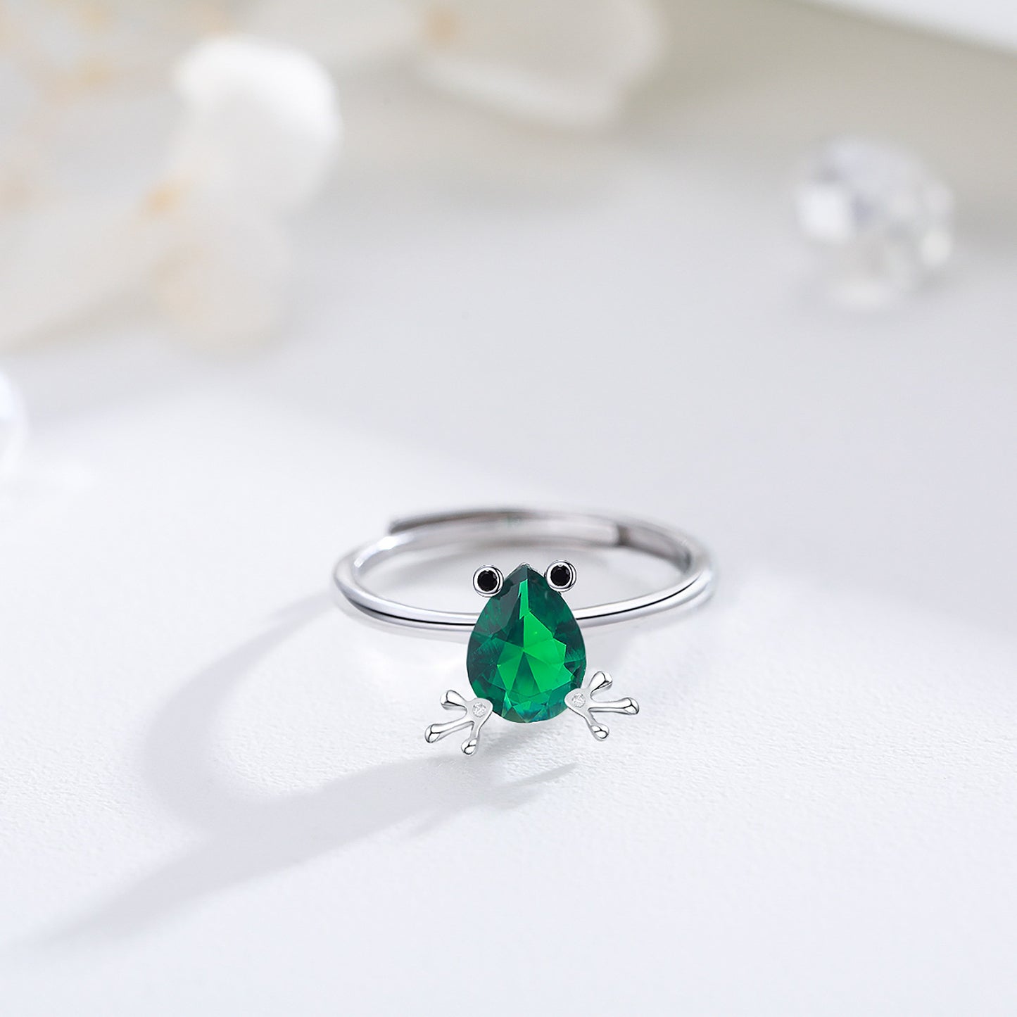 .925 Sterling Silver Frog Green Cubic Zirconia Rings