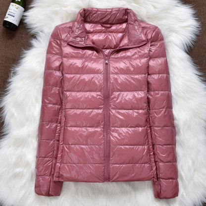 Chaqueta de fino algodón Down ultraligera para mujer, chaquetas con capucha de plumón de pato blanco, abrigo cálido de manga larga, Parka para mujer, prendas de vestir portátiles