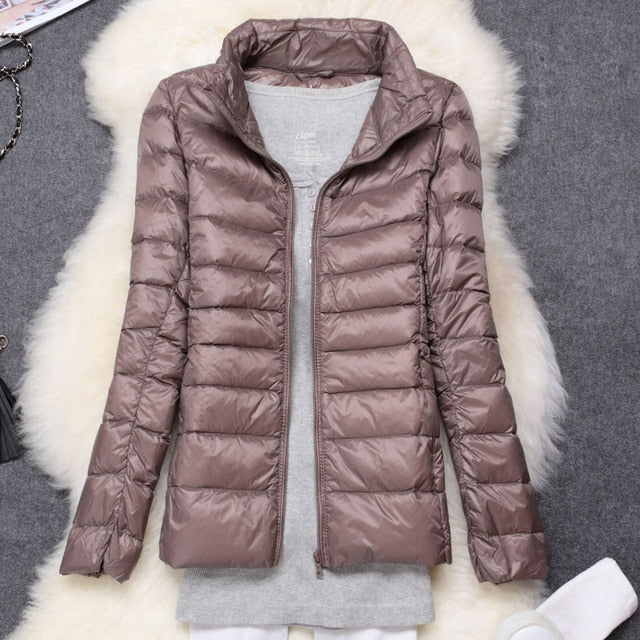 Chaqueta de fino algodón Down ultraligera para mujer, chaquetas con capucha de plumón de pato blanco, abrigo cálido de manga larga, Parka para mujer, prendas de vestir portátiles