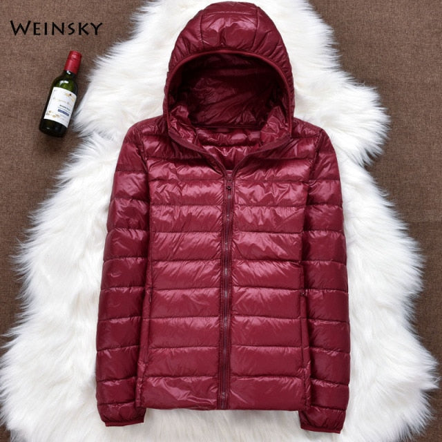 Winter Women Ultralight Thin Down Jacket White Duck Down Hooded Jackets Long Sleeve Warm Coat Parka Female Portable Outwear