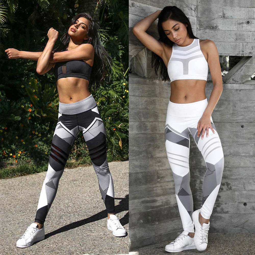 Women Quick Dry Sport Fitness Leggins Geometric Printed Sports Pants Yoga Pants Leggings Slim Tights Trousers For Women S-XXXL