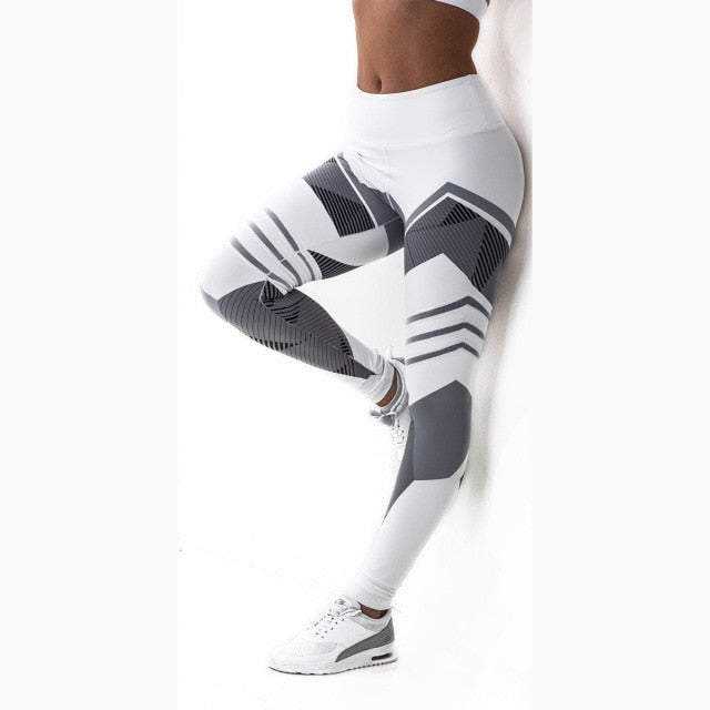 Women Quick Dry Sport Fitness Leggins Geometric Printed Sports Pants Yoga Pants Leggings Slim Tights Trousers For Women S-XXXL