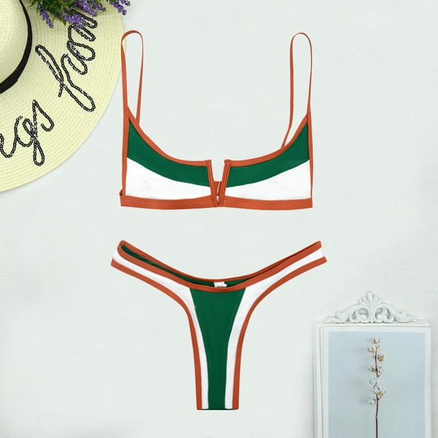 Traje de baño sexy brasileño con tanga de retazos de bikini retro vintage