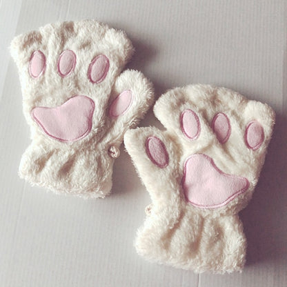 Guantes de invierno con garra de pata de gato y oso de peluche para mujer, guantes sin dedos de piel sintética, guantes sin dedos para Navidad y Halloween para mujeres y niñas