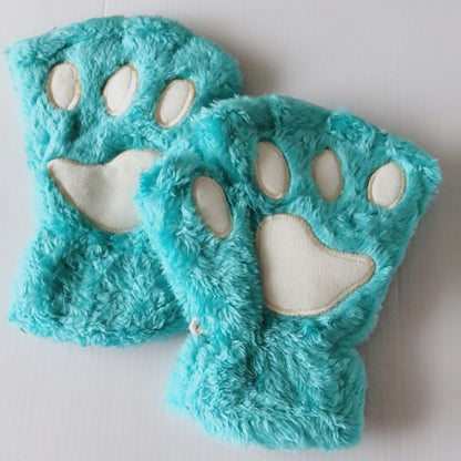 Guantes de invierno con garra de pata de gato y oso de peluche para mujer, guantes sin dedos de piel sintética, guantes sin dedos para Navidad y Halloween para mujeres y niñas