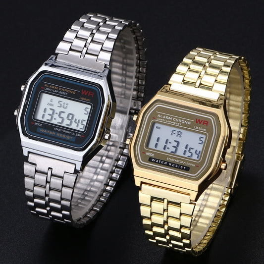 Reloj Unisex para hombre y mujer, relojes de pulsera militares deportivos digitales LED Vintage dorados, plateados y negros, regalo electrónico Digital para hombre