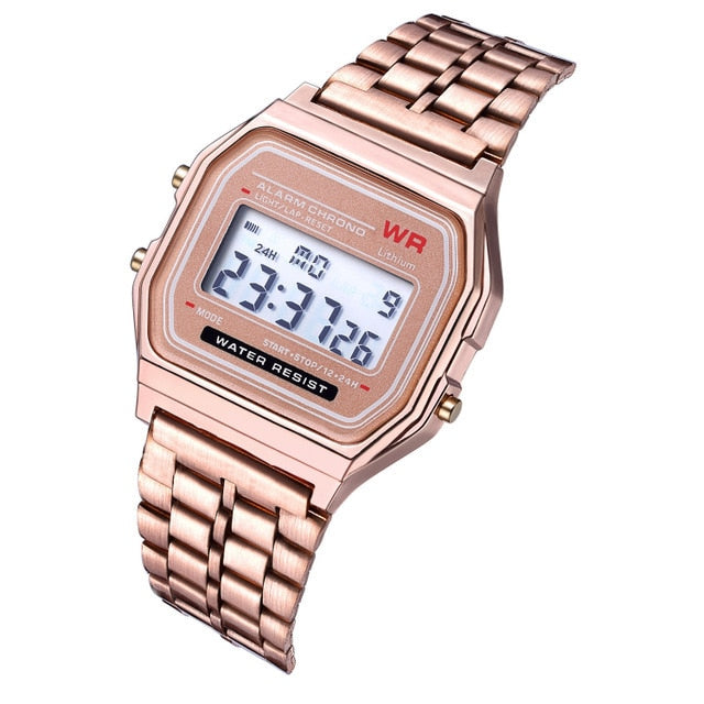 Reloj Unisex para hombre y mujer, relojes de pulsera militares deportivos digitales LED Vintage dorados, plateados y negros, regalo electrónico Digital para hombre