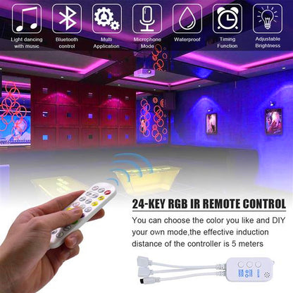 5M LED Strip Lights RGB Strips Tape Light 150 LEDs SMD5050 Waterproof Bluetooth Controller + 24Key Remote Control